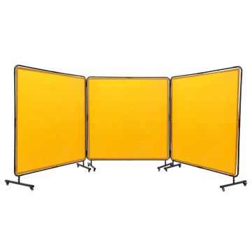 Suvirinimo apsauginis ekranas, 6x6 pėdų, 3 panelių, vinilo, geltonas, ratukai