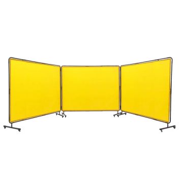 Suvirinimo ekranas su rėmu, 6x8 pėdų, 3 panelių, ugniai atsparus, geltonas, ant ratukų