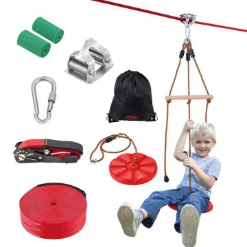 Zipline rinkinys vaikams ir suaugusiesiems, 65 pėdų, su saugos diržais ir sėdyne