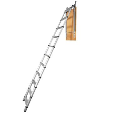 Teleskopinės aliuminio palėpės kopėčios, 3–3,2 m luboms, 158,8 kg keliamoji galia