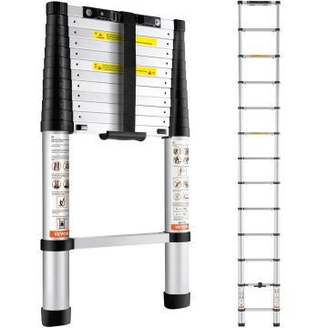 Teleskopinės aliumininės kopėčios, 381 cm, universalios, nešiojamos