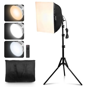 Softbox šviestuvo komplektas 40x40 cm, reguliuojamas, 3000–6500 K