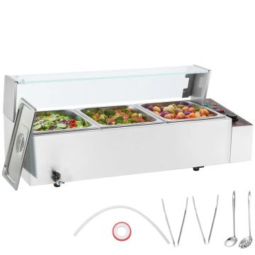 Elektrinis 3 keptuvių garų šildytuvas, 3 x 8QT, nerūdijantis plienas, sidabro spalva