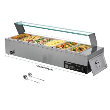 Komercinis elektrinis nerūdijančio plieno maisto garinimo šildytuvas, 1500 W, 6 x 1/3 dydžio puodai