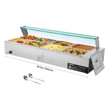 Elektrinis nerūdijančio plieno garinis maisto šildytuvas, 1700 W, 8 indai