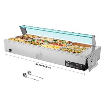 Elektrinis komercinis maisto šildytuvas, 1700 W, nerūdijančio plieno, 12 indų