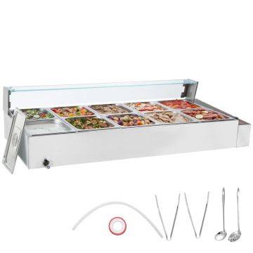Komercinis elektrinis maisto šildytuvas su stalviršiu, 10 x 7,6 L, stiklo skydeliu