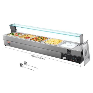 Komercinis elektrinis maisto šildytuvas, 5 keptuvių, nerūdijančio plieno, 1500 W