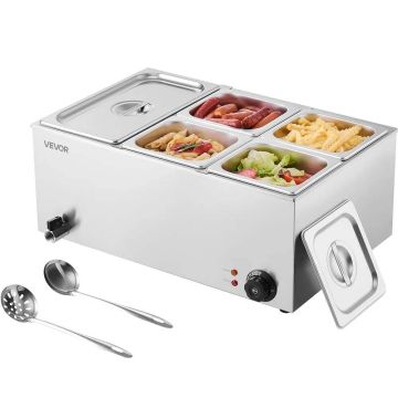Komercinis elektrinis maisto šildytuvas, 5 keptuvių, nerūdijančio plieno, 1200 W, 30–85 °C