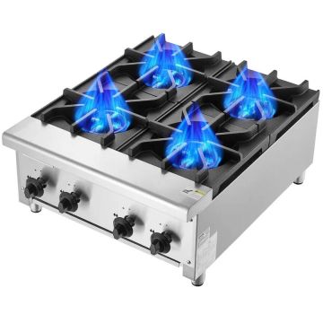 Komercinė nerūdijančio plieno dujinė viryklė, 4 degikliai, 28 kW
