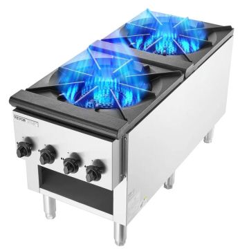 Komercinė dujinė viryklė, 2 degikliai, nerūdijantis plienas, 52 kW