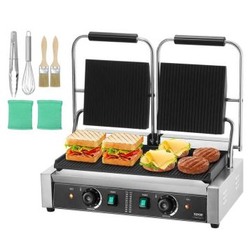 Komercinė elektrinė sumuštinių kepsninė „piadine“, 3600 W, nerūdijančio plieno, dviguba panini krosnis
