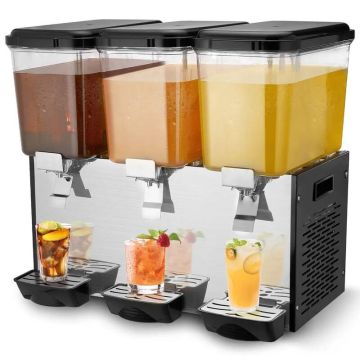 Komercinis nerūdijančio plieno gėrimų dozatorius, 3 x 18 L, šaltiems gėrimams