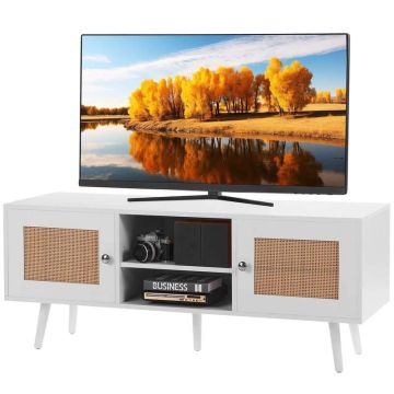 Rotango televizoriaus staliukas 55 colių, balta, reguliuojamos lentynos