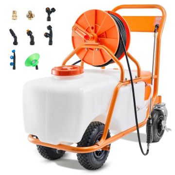 Vejos purkštuvas su ratukais, 60 L baku, reguliuojamas slėgis 0–90 PSI
