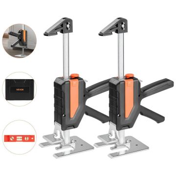 Domkratas rankinis metalinis 2 vnt., 200 kg, 195 mm, juodas, su magnetiniu gulsčiuku