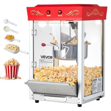 Komercinis spragintų kukurūzų aparatas, 800 W, 0,2 kg, raudonas, nerūdijančio plieno