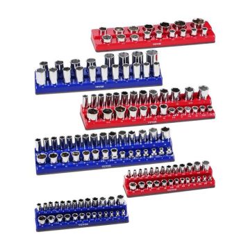 Magnetinis galvučių laikiklis 1/4", 3/8", 1/2" su etiketėmis, 6 vnt.