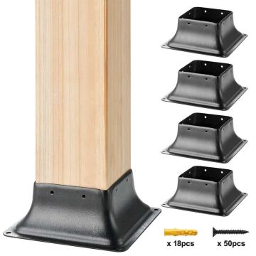 Plieniniai stulpų laikikliai 101,6x101,6 mm, 4 vnt., milteliniu būdu dažyti, vidiniai 91x91 mm, terasoms ir verandoms