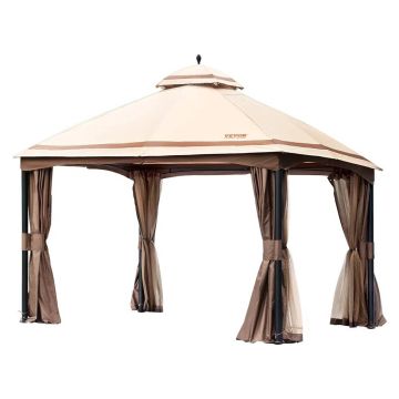 Kiemo pavėsinė su tinkleliu 10–12 asmenų, 3,6 x 4 m, metalinis rėmas, poliesterio stogas
