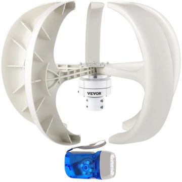 Vertikalus vėjo turbinos generatorius 600W 12V, 5 lapo baltas komplektas su valdikliu