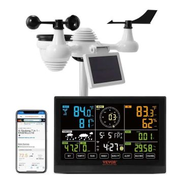 7 viename wi-fi meteorologinė stotelė, 19,1 cm spalvotas ekranas, vidaus ir lauko sąlygoms