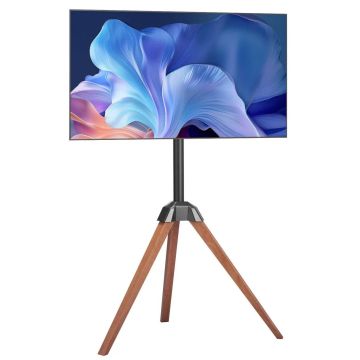 Trikojis nešiojamas televizoriaus stovas, 40–65", ąžuolo kojelės, pasukamas 18°