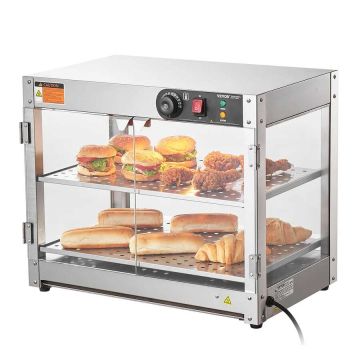 2 pakopų komercinis maisto šildytuvas, 800 W, su apšvietimu, 58 L