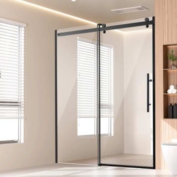 Berėmės stumdomos dušo durys, 58–59 cm x 190 cm, 8 mm skaidrus grūdintas stiklas, juodos spalvos furnitūra