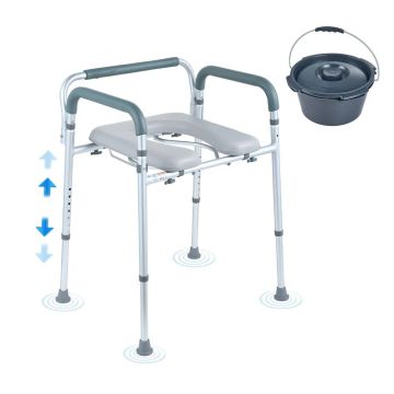 Naktinė komoda su paminkštinta sėdyne, porankiais ir reguliuojamu aukščiu