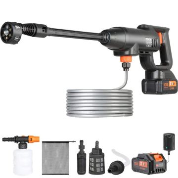 Беспроводная мойка высокого давления 580 PSI с 6 насадками, аккумулятор 4,0 Ач.