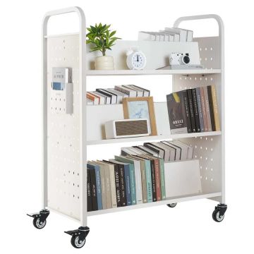 Библиотечная тележка с книгами, 150 кг, белая, 97x51,5x122,5 см.