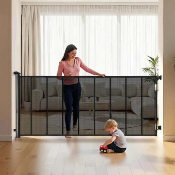 Выдвижные детские ворота с сеткой, 4150 мм, черные.