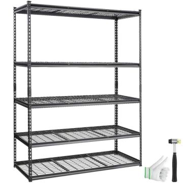 Reguliuojamas 5 pakopų metalinis sandėliavimo lentynų blokas, juodas, 60x24x78 colių