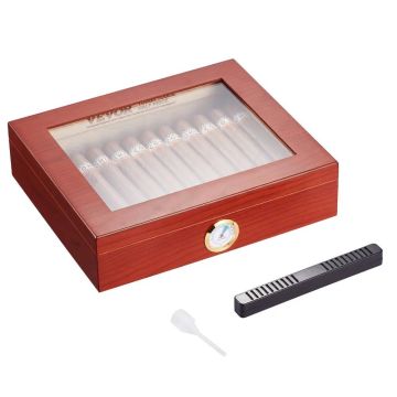 Rankų darbo ispaniško kedro medžio cigarų drėkintuvas su higrometru, 10–25 cigarai