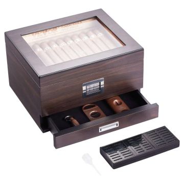 Rankų darbo ispaniško kedro stalinis cigarų drėkintuvas su higrometru, 30–50 vnt.