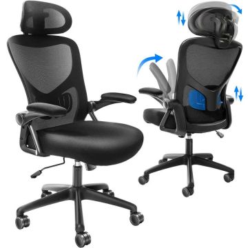 Ergonomiška biuro kėdė su juosmens ir galvos atrama, 2D porankiai