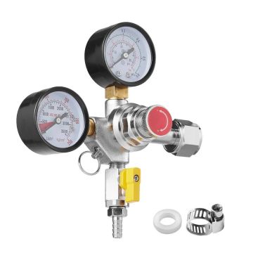 Dvigubo CO2 slėgio reguliatorius su matuokliu 0–60 PSI, CGA320