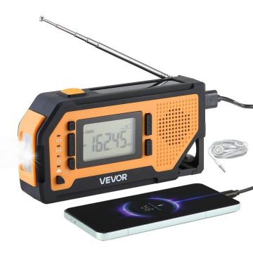 Avarinis saulės energija varomas orų radijas su SOS ir žibintuvėliu, USB įkrovimas, 2000 mah