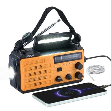 Avarinis saulės energija varomas radijas su 8000 mah baterija, USB įkrovimas, SOS signalizacija ir žibintuvėliu