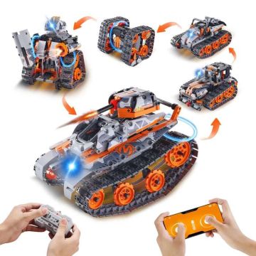 Конструктор RC STEM для детей, 5-в-1, 554 детали: машинка, робот, танк, кубик Рубика, снегоуборщик.