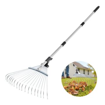 Reguliuojamas metalinis grėblys vejoms, 18 dantų, 82–141 cm rankena