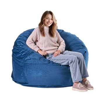 Круглый пуф для взрослых со съемным чехлом, синий, бархат.