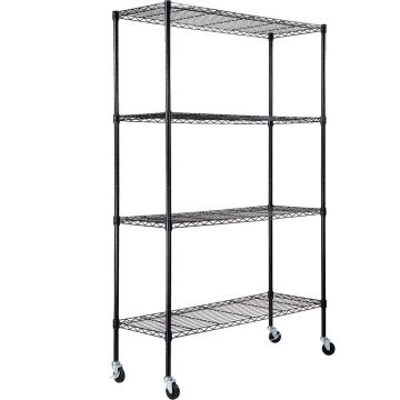 Sandėliavimo lentynų blokas su ratukais, metalinis, 4 pakopos, 700 svarų talpa, juodas, 47x18x74 colių