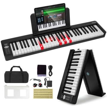 Sulankstomas 61 klavišų skaitmeninis pianinas su bluetooth ir MIDI, juodas