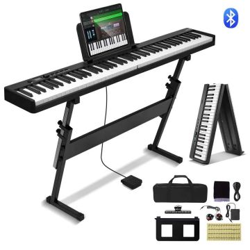 88 klavišų sulankstomas skaitmeninis pianinas bluetooth MIDI, juodas