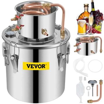 Moonshine distiliavimo aparatas, 12 L, nerūdijančio plieno su variniu vamzdeliu