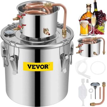 Moonshine distiliavimo aparatas 8,5 gal. (38 L), nerūdijantis plienas su variniu vamzdeliu ir termometru