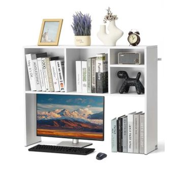 Деревянная настольная книжная полка, 37 x 9,4 x 28,7 см, белая.