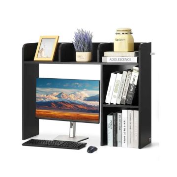 Настольная деревянная книжная полка, 2 яруса, черная, 37x9,5x29 см.